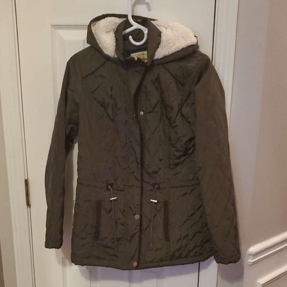 NWOT Women's Dark Green Fleece Lined Jacket With Cinched Waist